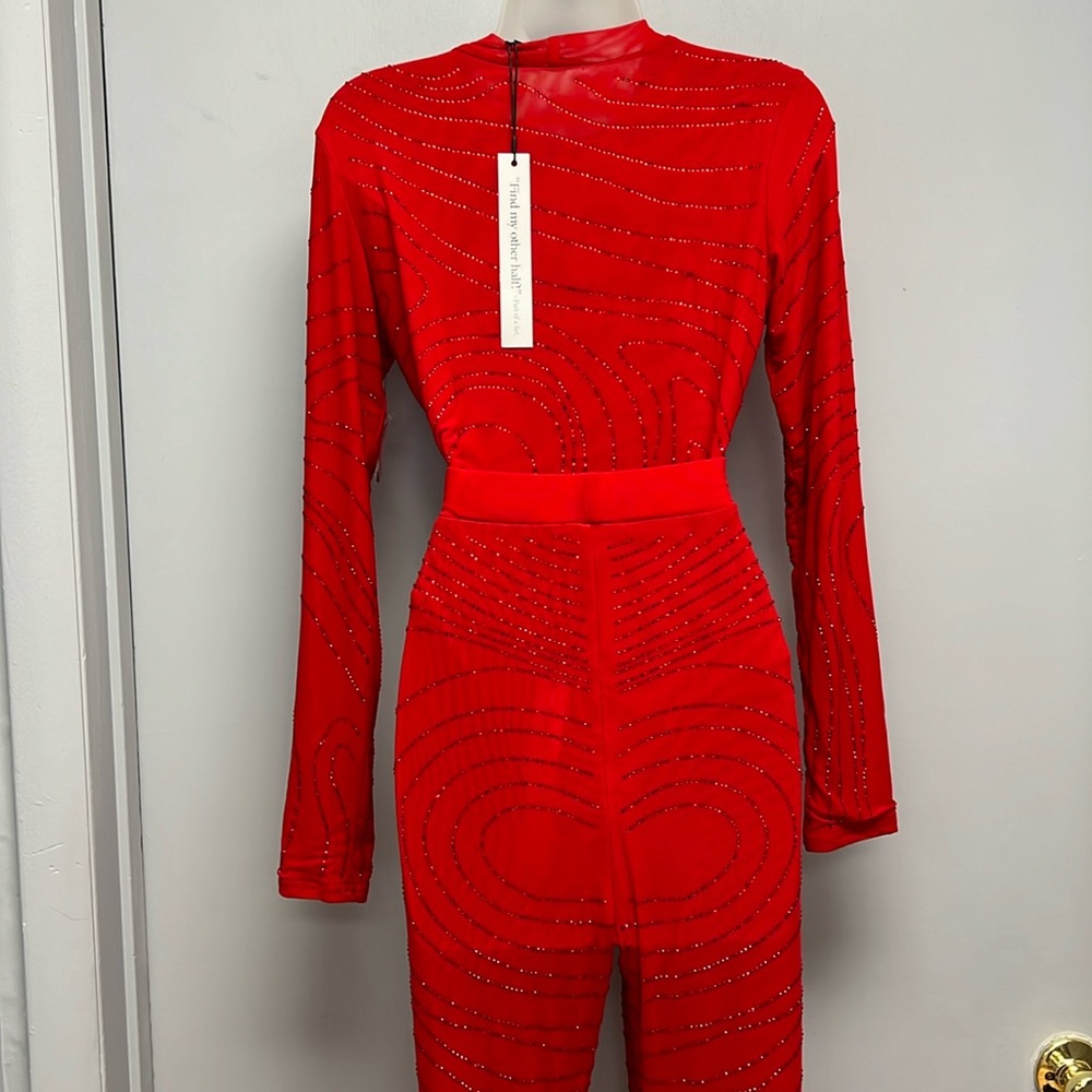 NWT Akira Sasha Embellished Mesh Long Sleeve Bodysuit/Pants Set Size Large - Picture 7 of 13
